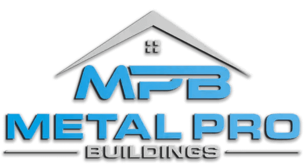 MPB Metal Pro Buildings logo with blue text and house roof design above